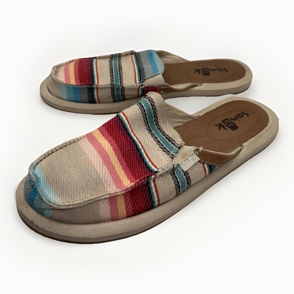 Sanuk You Got My Back Women 8 Baja Blanket Stripe Sidewalk Surfer Mules Shoes